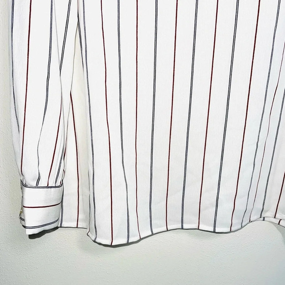 Ann Taylor Factory White Black & Red Striped High Neck Blouse Large Women’s - Picture 4 of 12